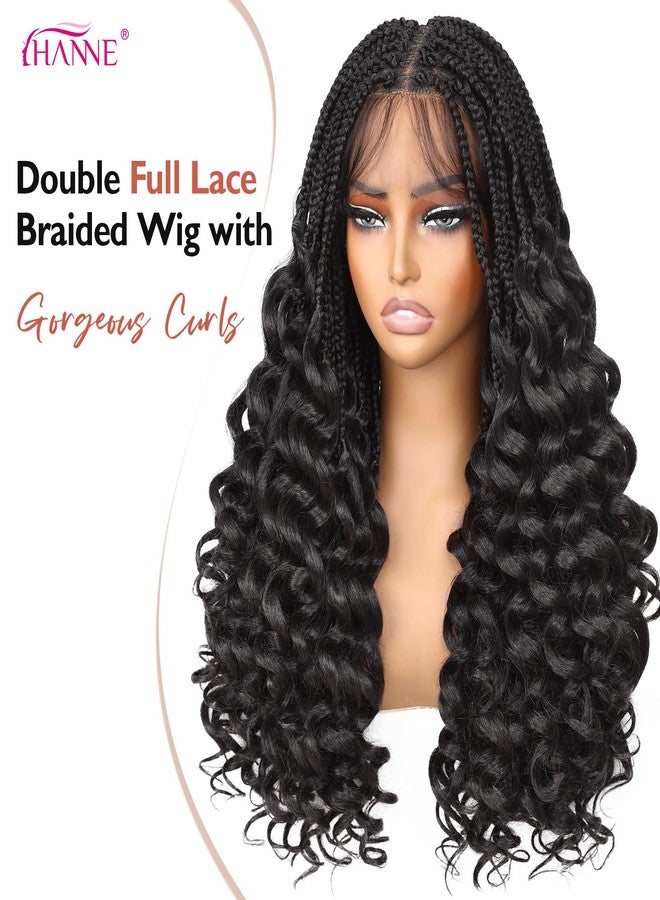 HANNE Braided Wigs for Black Women Double Full Lace Box Braided Wigs Synthetic Wavy Glueless Braid Wig with Baby Hair 3D Curls Braided Wig 24 Inch (1B, Wavy-24) - Image 2